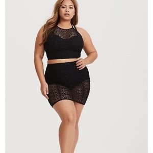 Torrid high rise black swim pant with crochet skirt